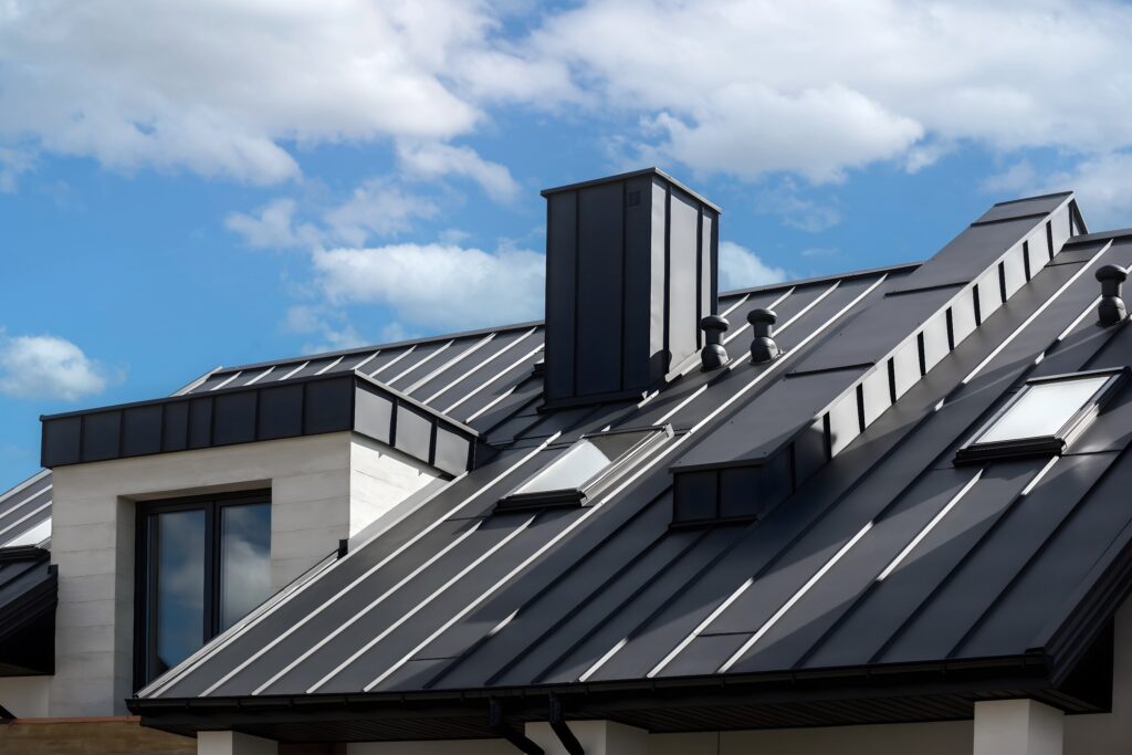 Close-up,House,Retro,Roof,Panel,With,Standing,Seam,And,Fasteners.